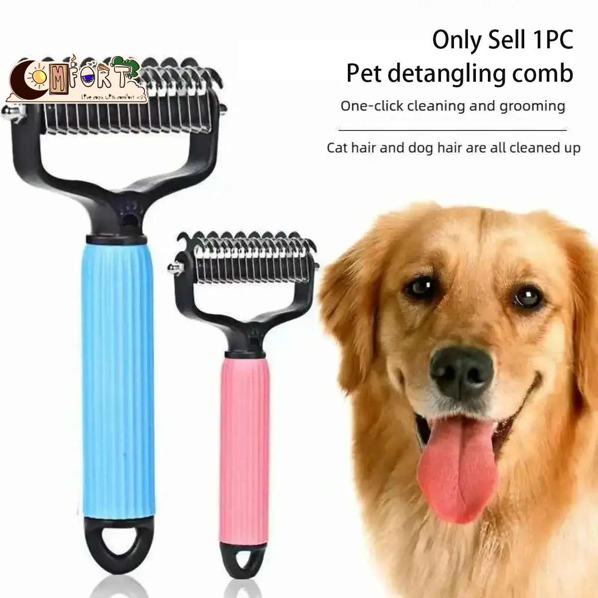 Pet Fur Comb: Universal Dog Detangler Comb, Grooming Brush, Stainless Steel Dual-Sided Design, Efficient Fur Removal, Daily Hair Care Essentials