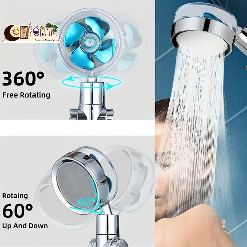 360° Rotating Turbine Fan Handheld Shower Head High Pressure Water Saving Spray Shower Filter Bathroom Accessories