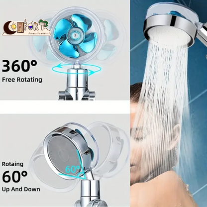 360° Rotating Turbine Fan Handheld Shower Head High Pressure Water Saving Spray Shower Filter Bathroom Accessories