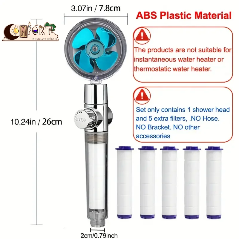 360° Rotating Turbine Fan Handheld Shower Head High Pressure Water Saving Spray Shower Filter Bathroom Accessories