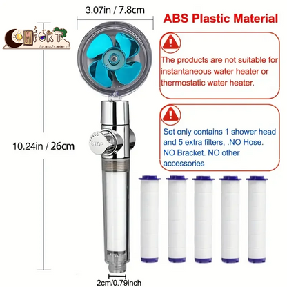 360° Rotating Turbine Fan Handheld Shower Head High Pressure Water Saving Spray Shower Filter Bathroom Accessories